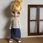 生成りのトップスとサルエルパンツセット　ブライスサイズ