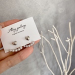 ２way silver miniハート　パールキャッチピアス