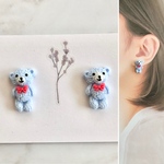 クマ くま ブルー 青色 ピアス イヤリング リング ハンドメイド