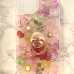 iPhoneケース､iPhoneカバー､押し花ケース､スマホケース､押しフルーツ､押し花､押し花カバー､スマホカバー､押しフルーツケース､押しフルーツカバー､Android 花 花柄リング付き、お花
