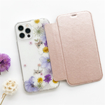 『紫陽花＆千鳥草＆猫柄』  押し花 選べる5色 手帳型スマホケース iPhone17Pro/16e/15Pro/14Pro/13Pro/12Pro/SE iPhoneケース