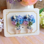 編み小花のプチブーケピアス(ペールブルー)