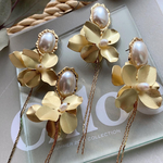 shellandsea  結婚式　ブライダル　マットゴールドフラワー×ロングタッセル×デザインパールフラワーピアス