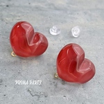 4個 ハート アクリル ピアス レッド