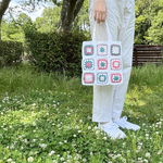 ちょっとそこまで♪ クロシェ編みトートバッグ　『ピンク×グリーン』