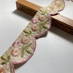 約5.5cm幅/刺繍リボン/シルク調生地/レトロ/ピンク/花刺繍/スカラップ/ドット