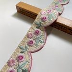 ⚠️50cmカット済⚠️約5.5cm幅/刺繍リボン/シルク調生地/レトロ/パープル/花刺繍/スカラップ/ドット