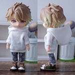 洗い晒し白　フード小パーカーセット（ねんどろいどどーるオビツ11ボディ共有サイズ）