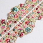 インド刺繍リボンᢂフラワースカラップ【ブルーフラワー】インド刺繍/刺繍リボン/リボン/シルクリボン/トリム/ブレード/ジャガードリボン/チロリアンテープ/レース/チュール