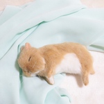 羊毛フェルト　おねんね中のうさぎさん　ネザーランドドワーフ　オレンジ　