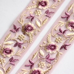 インド刺繍リボンᢂフラワーレース【パープル】インド刺繍/刺繍リボン/リボン/シルクリボン/トリム/ブレード/ジャガードリボン/チロリアンテープ/レース/チュール