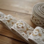 【1mカット済み】カラー　チュール　刺繍リボン 【ベージュ】