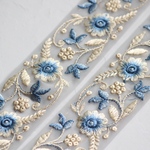 インド刺繍リボンᢂフラワーレース【ブルー】インド刺繍/刺繍リボン/リボン/シルクリボン/トリム/ブレード/ジャガードリボン/チロリアンテープ/レース/チュール