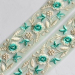 インド刺繍リボンᢂフラワーレース【ミント】インド刺繍/刺繍リボン/リボン/シルクリボン/トリム/ブレード/ジャガードリボン/チロリアンテープ/レース/チュール