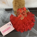 犬猫うさちゃん服　ゴージャスな真っ赤のドレス