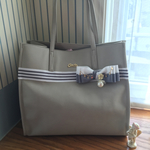 ツートンカラーリボン付きスクエアトートバッグ