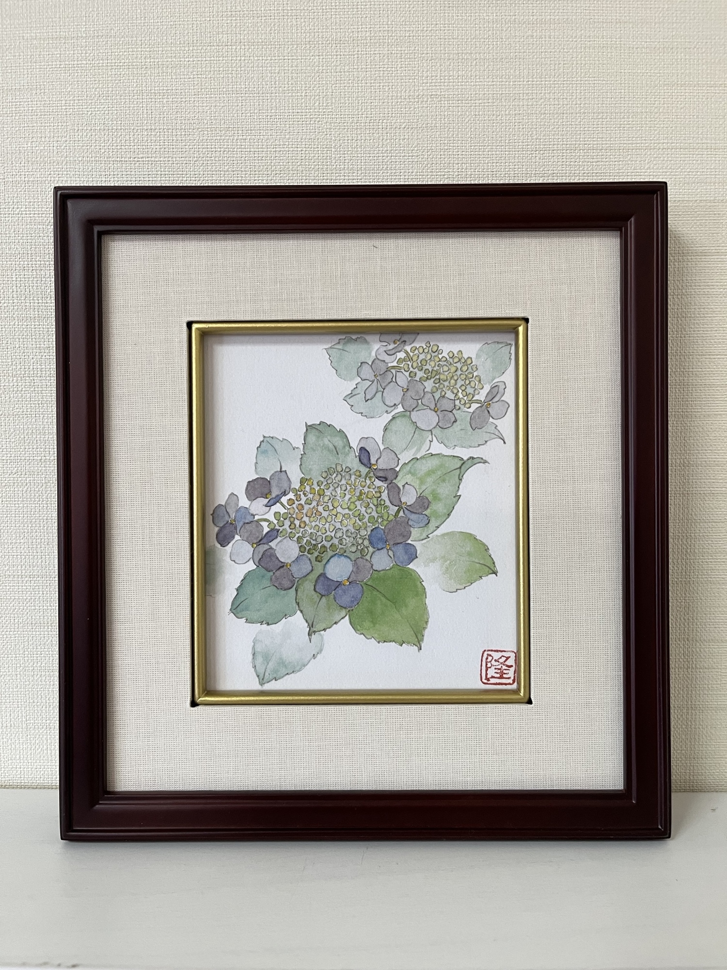 油絵（あじさい）アジサイ　紫陽花　額装 紫陽花 額縁付き #アジサイの絵#あじさい#アート#プレゼント#癒し