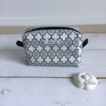 ラミネートボックスポーチ　モロッカン＆ダマスク　Sサイズ　(ホワイト×グレー)