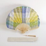 Flower扇子*リバティCapelマドラスチェックブルーイエロー×ナチュラル