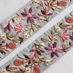 インド刺繍リボンᢂシルクリボン【ライトブルーベース】インド刺繍/刺繍リボン/リボン/シルクリボン/トリム/ブレード/ジャガードリボン/チロリアンテープ/レース/チュール