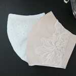 白コットン刺繍マスクと2wayシェルピンクマスク2枚セット 