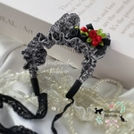 【ヘッドドレス】黒薔薇模様のシックなりぼん 撮影用 イベント用  犬用 猫用