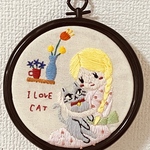 刺繍枠飾り　ＩLOVE CAT
