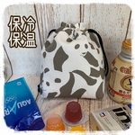 洗える　保冷ポーチ　ミニ巾着　巾着ポーチ　おやつポーチ　パウチ飲料　おにぎり　ホットコーヒー　パンダ柄グレー