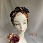 ⭐️capella⭐️何通りも楽しめる•*¨*•.¸¸♪ テラコッタ色と黒地に花柄プリント大人のターバンcapellaオリジナルデザイン