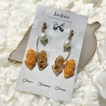 推しカラー ぷらぷら リボン ピアス / イヤリング【03.推しオレンジ】orange 橙色