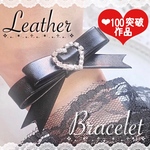 🎀再販🎀✨ダブルリボン レザーブレスレット【No.109】地雷 量産型 可愛い ハート メンヘラ リボン 推し活 フェミニン 病み可愛い キラキラ ビジューハート ビーズ 革 かっこいい ロリータ