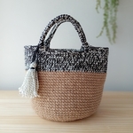 【受注製作】持ち手柔らかモノトーンMIXのバイカラー麻ひもBAG