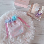スパンコールシャカシャカゆめかわいいハートフリル巾着