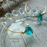再販❤エメラルドグリーン＊ハートスワロ♥18金フープピアス