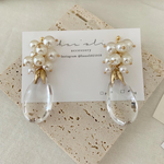 SALE❗️10%off 新作　パールとドロップクリアビーズの上品な大ぶりピアス　イヤリング　結婚式　お呼ばれ　オケージョン