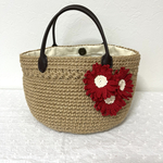 オーダー(みすさん)作品　ガーベラ付き麻バッグ