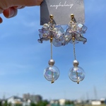 オーロラ花びらのガラスドームピアス