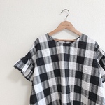 再販★LADY'S★リップルブロックチェックのフリル袖ブラウス