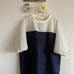 リネン、コットンローン刺繍のリブプルオーバー