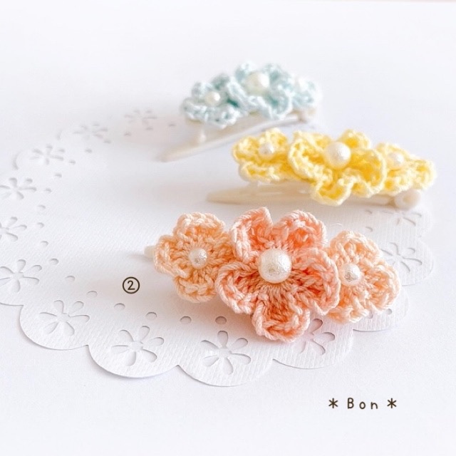 お花3連JDバレッタ 1個 レース糸18色 - ＊bon＊fleurs | minne 国内 