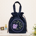 紫陽花刺繍巾着バッグ【紫】