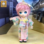 オビツ11サイズ　シロツメグサ柄の着物/ピンク
