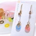まるまるガラスの耳飾り(ピアス・イヤリング)：ピンク×ブルー