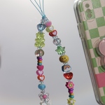 ビーズストラップ　スマホストラップ　カラフル　スマイル　グミベア(黄色)