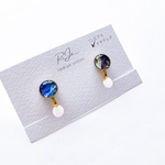 【SALE】フルイドアートイヤリング【ブルー×パープル】丸