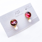 【 SALE】フルイドアートイヤリング【レッド×ブラック】丸