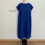 Wガーゼ 半袖ゆったり切り替えワンピース(royal blue)