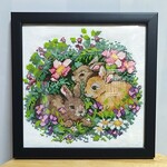 クロスステッチ完成品　仲良し三匹の野うさぎちゃん　ギフトラッピング無料