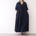 リネンスキッパーAライン半袖ワンピース　ネイビー No.115