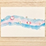 透明水彩画「さざ波」イラスト　ポストカード　２枚セット  海　波　マリン　癒し　ほっこり　暑中見舞い　残暑見舞い　父の日